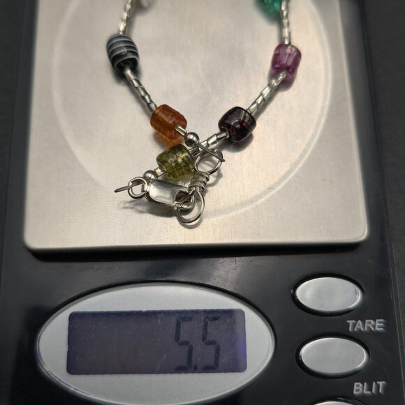 7 Inch Sterling Silver Colorful Glass Braided Style Bracelet B915 - Picture 6 of 6